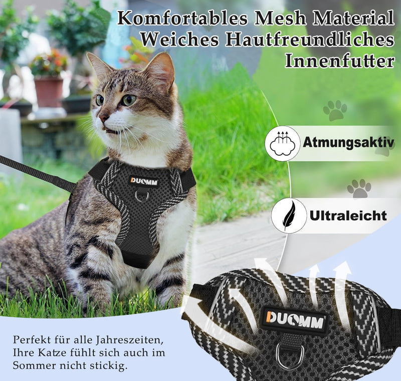 Cat harness with leash set, adjustable cat harness, escape-proof with reflective harness, breathable cat harness and collar set for dogs and cats on walks (S) S - BeesActive Australia