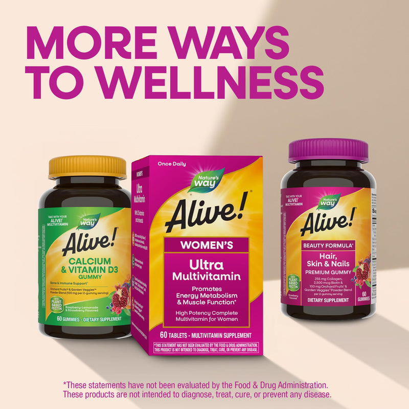 Nature's Way Alive! Women's Ultra Multivitamin, High Potency, 150 ct | Complete Daily Women's Vitamins, Promotes Energy Metabolism and Muscle Function*, Vitamin A, C, D, Methylated B12 150 Count (Pack of 1)