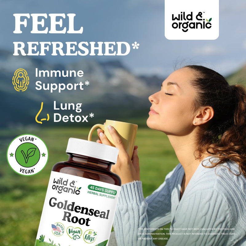 Wild & Organic Goldenseal Root Capsules 1000mg - Immune & Lung Support - 90 Goldenseal Root Powder Capsules - 45 Days Supply - Vegan, No Fillers, Non-GMO - BeesActive Australia