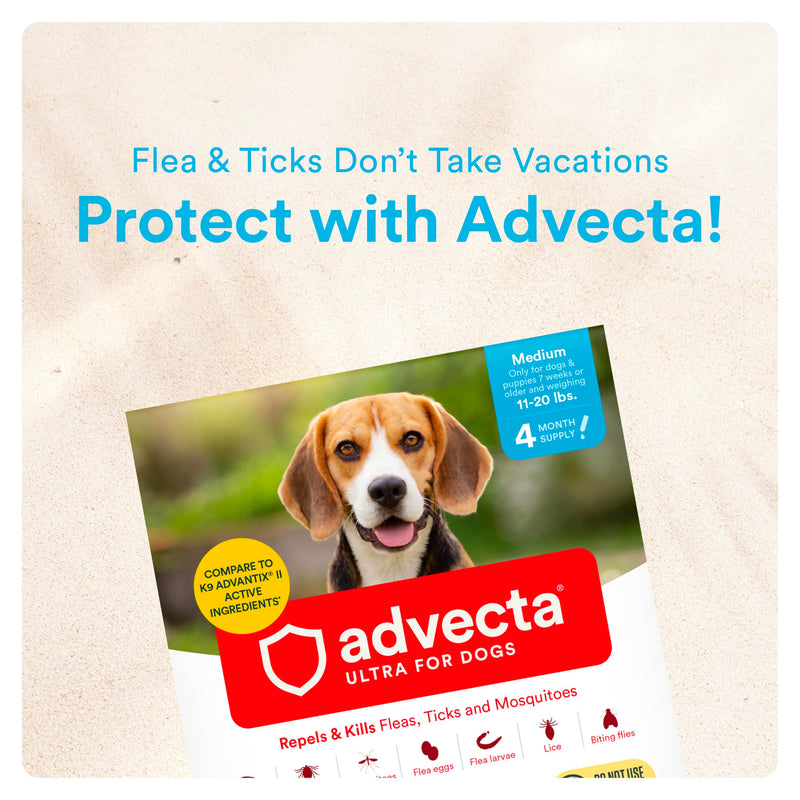 Advecta Ultra Flea and Tick Prevention for Dogs - Medium Dog Flea and Tick Treatment & Control - Mosquito Repellent - Fast Acting Waterproof Topical Drops, 2 Month Supply Medium Dogs (11-20 lbs) 2 Dose