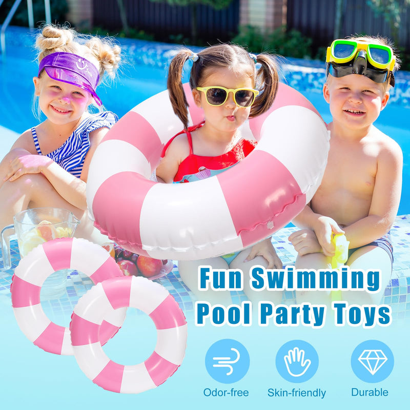 Whaline 4Pcs Inflatable Swimming Float Toy Striped Swim Ring Fun Print Pool Lounger Tube for Summer Swimming Beach Party Pink 22.8 Inch - BeesActive Australia