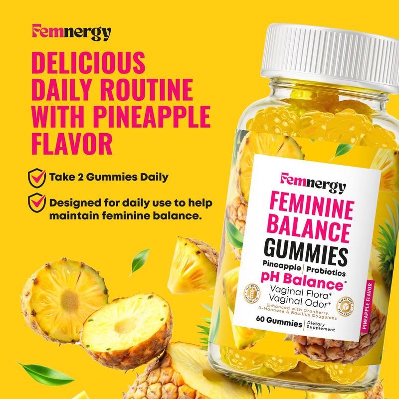 Feminine Balance Probiotic Gummies for Women - Vaginal Health & pH Balance Natural Gummy Supplement with Probiotics Pineapple Cranberry Vitamin C - Women's Healthy Odor & Flora Support - Gluten-Free