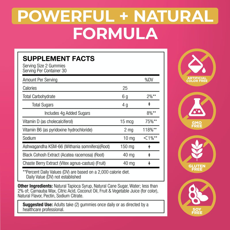 Menopause Gummies for Women, Supplement Formula, 60 Gummies-1 Pack | Hormone-free menopause gummies with Black Cohosh & Ashwagandha minimize hot flashes and promote emotional wellness naturally 60 Count (Pack of 1)