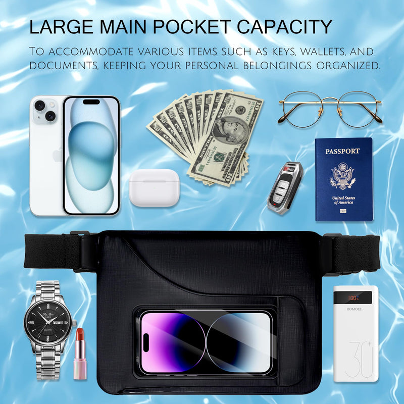 Waterproof bag Fanny Pack with Phone Case, Water proof Phone Pouch Dry Bag Keep Valuables Safe for iPhone Samsung, Adjustable Waist Strap and Screen Touch Sensitive for Swimming Boating Beach Fishing