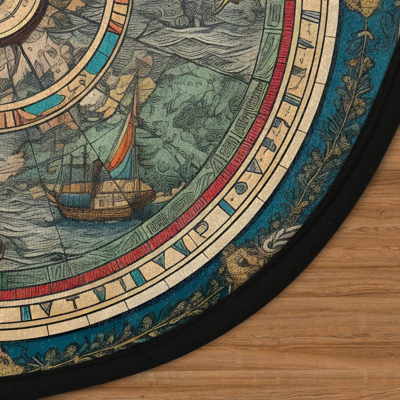 Round Area Rug 3 ft - Vintage Compass Washable Circle Rugs Non Slip Round Floor Mat - Soft Large Carpet for Living Room Nursery Bedroom Kitchen 3' (Round) - BeesActive Australia