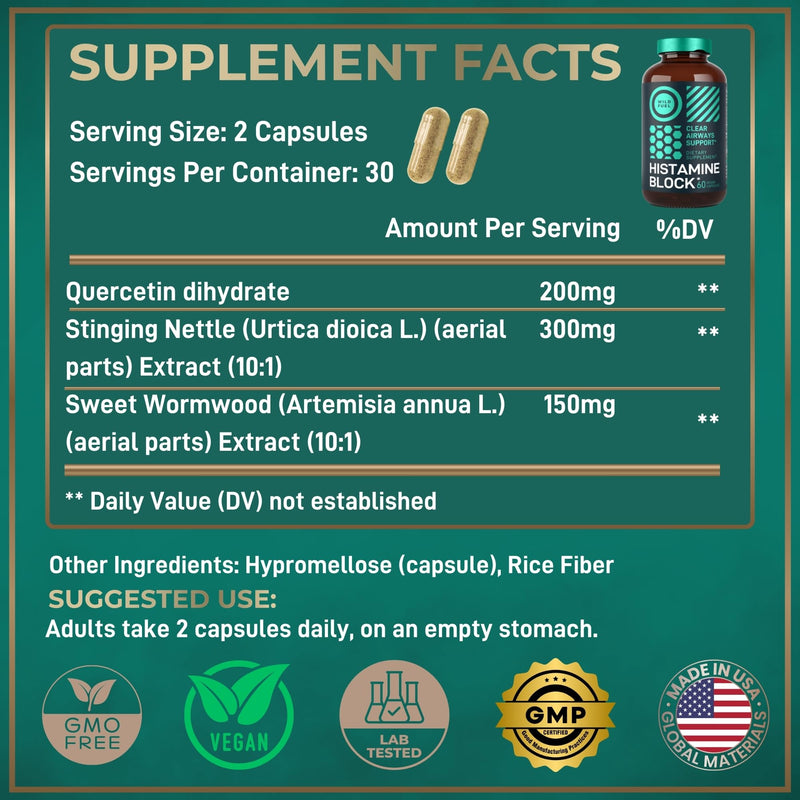 Histamine Block Flavonoids Supplements - Quercetin, Nettle, Atermesia Natural Source Flavonoids - Seasonal Allergy Balance Supplements Histamine Blocker - 120 Homeopathic Allergy Relief D-Hist Caps 60 Count (Pack of 2)