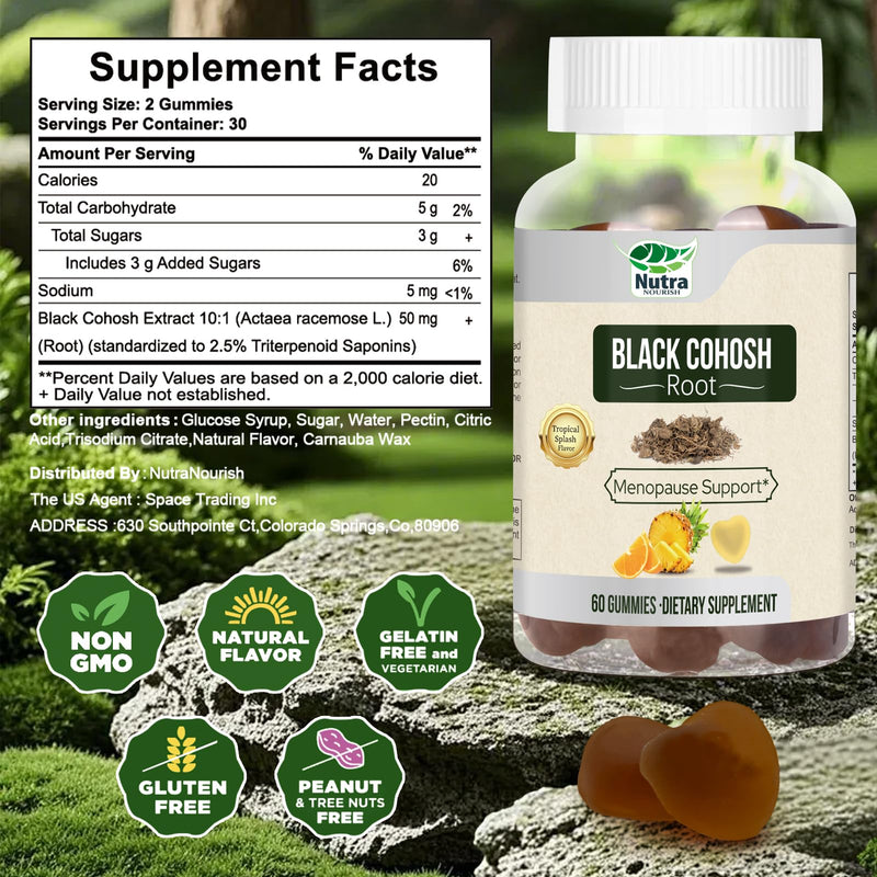Black Cohosh Gummies for Menopause Hot Flashes - Natural Menopause Relief, Mood Swings & Hormonal Balance - Vegan-Free 60 Gummies - BeesActive Australia