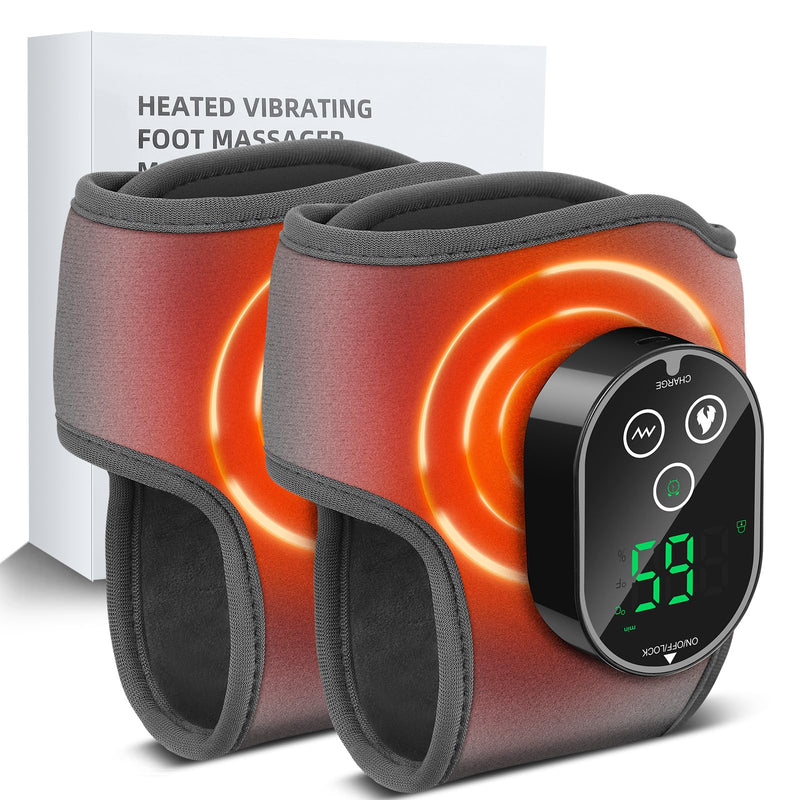 2-Pack Cordless Foot Massager for Neuropathy, Ankle Massager for Pain Relief, Ankle Heating Pad with Massage, 4 Heat Levels, 3 Massage, Foot Massager, Gray Grey Two G - BeesActive Australia
