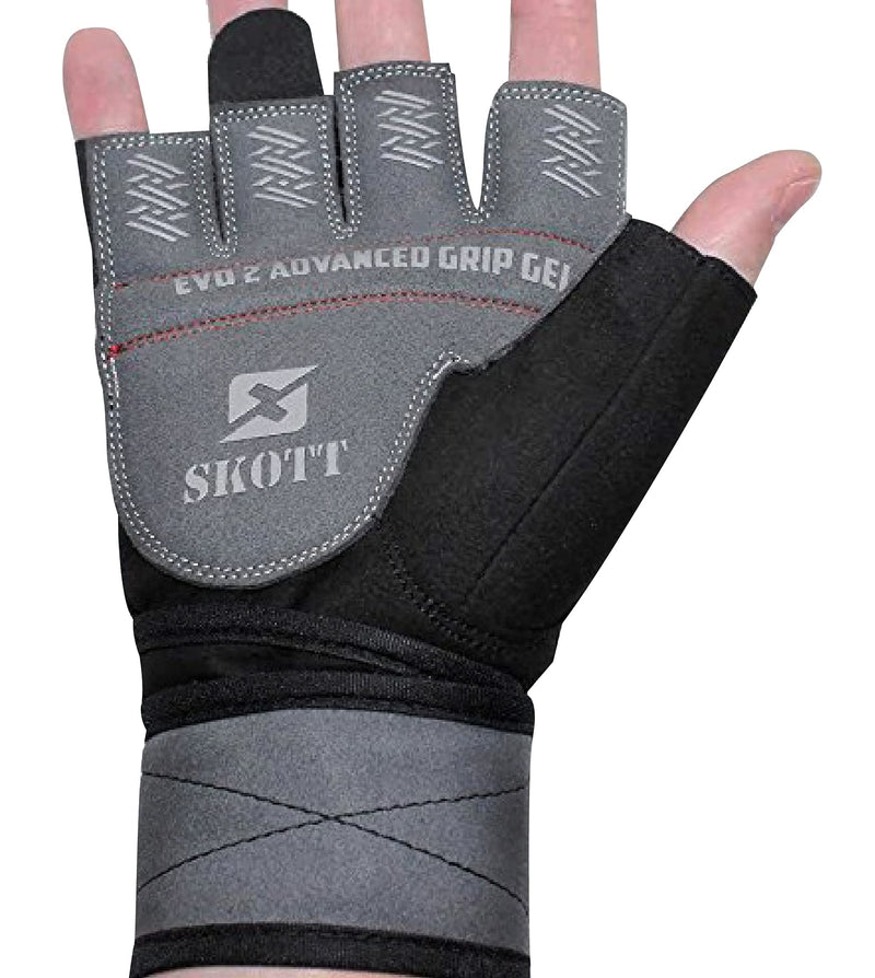 skott Evo 2 Weightlifting Gloves with Integrated Wrist Wrap Support-Double Stitching for Extra Durability-Get Ripped with The Best Body Building Fitness and Exercise Accessories XX-Large Black/Gray - BeesActive Australia