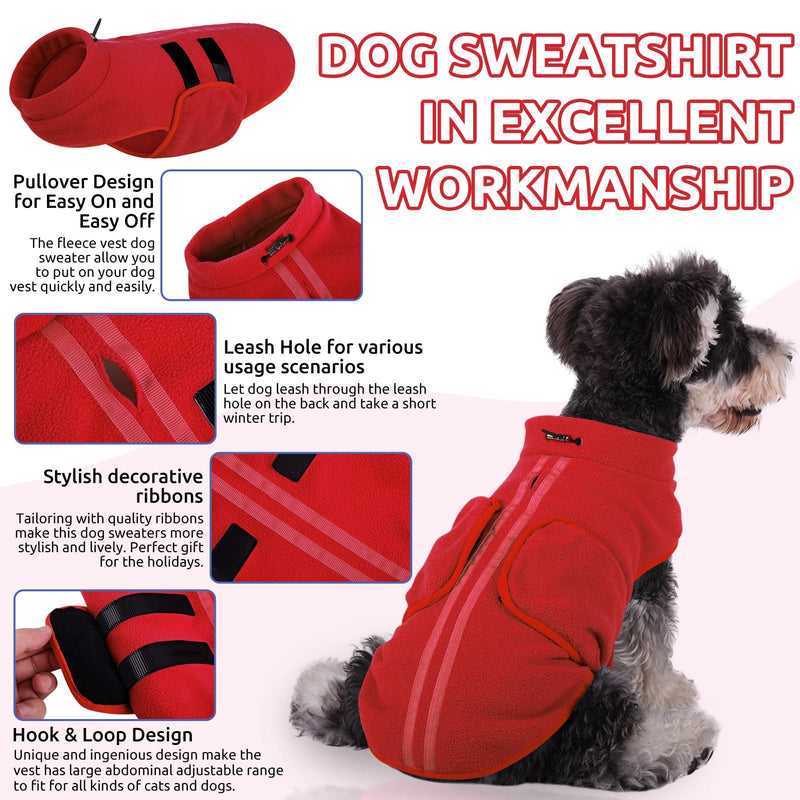 Queenmore Small Dog Sweaters, Soft Fleece Vest Pullover Dog Jacket with Leash Hole, Warm Winter Dog Clothes Cold Weather Doggy Dachshund Sweater for Small Dogs Cats Boy or Girl (Red, S) Red - BeesActive Australia
