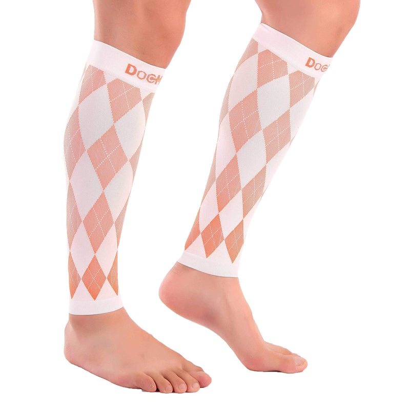 Doc Miller Calf Compression Sleeve for Women & Men, Footless 20-30mmHg Support for Shin Splints, Varicose Veins, Nurses, Running, Leg Pain Relief, Argyle Pattern, 1 Pair Medium Orange. White - BeesActive Australia