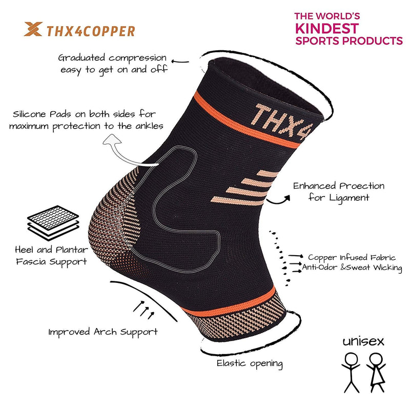 THX4COPPER Infused Plantar Fasciitis Socks for Arch Pain, Reduce Swelling&Heel Spurs, Ankle Sleeve Arch Support - Single Medium