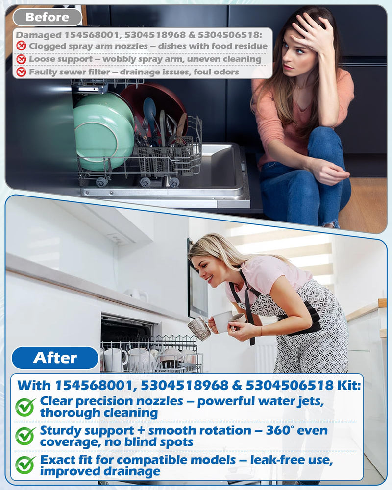 154568001 Dishwasher Lower Spray Arm Set-Complete with 5304518968 Support & 5304506518 Filter-Compatible with Frigidaire Kenmore Dishwasher Bottom Lower Spray Arm 154414101 154250901 5304517203 - BeesActive Australia