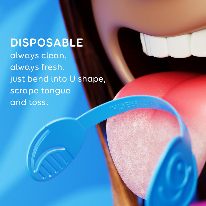 GRIN Tongue Cleaner Strap, 48 Count, Disposable Tongue Cleaner, Hygienic Dual Edge Scraper, Recycled Plastic, Clean Tongue, Healthy Tongue, Promote Fresh Breath, Includes Safe Fold- Back Tooth Pick 48 Count (Pack of 1) - BeesActive Australia
