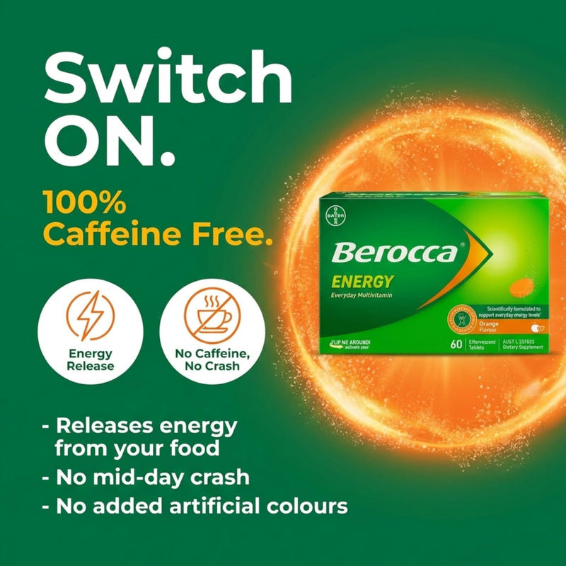 Berocca Energy Vitamin B & C Orange Flavour Effervescent Tablets 60 Pack