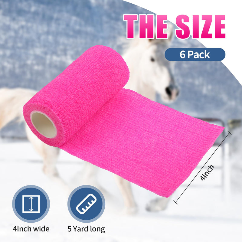 Vet Wrap - Self Adhesive Bandage Wrap Cohesive 4 Inch 5 Yards,Self Adherent Athletic Bandages for Horse Dogs Cat Pet Animals Hot Pink 6 Rolls - BeesActive Australia