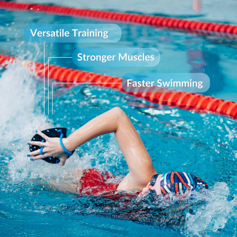 𝗦𝗽𝗼𝗿𝘁𝗶 Power Swim Paddles for Lap Swimming - Adjustable Straps - Lap Swimming Gears - Hand Paddles for Adults & Kids Small