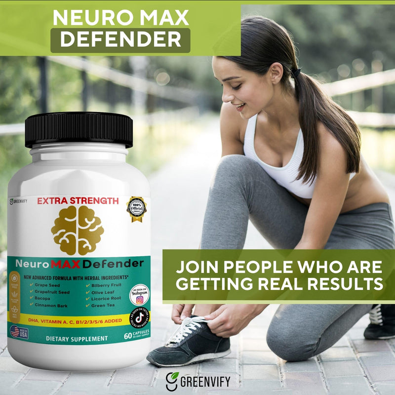 NeuroMAX Defender Extra Strength Brain Support Supplement with Herbal Blend, 60 Capsules, DHA, B12, Vitamins A C D E, Selenium, 30-Day Supply 1