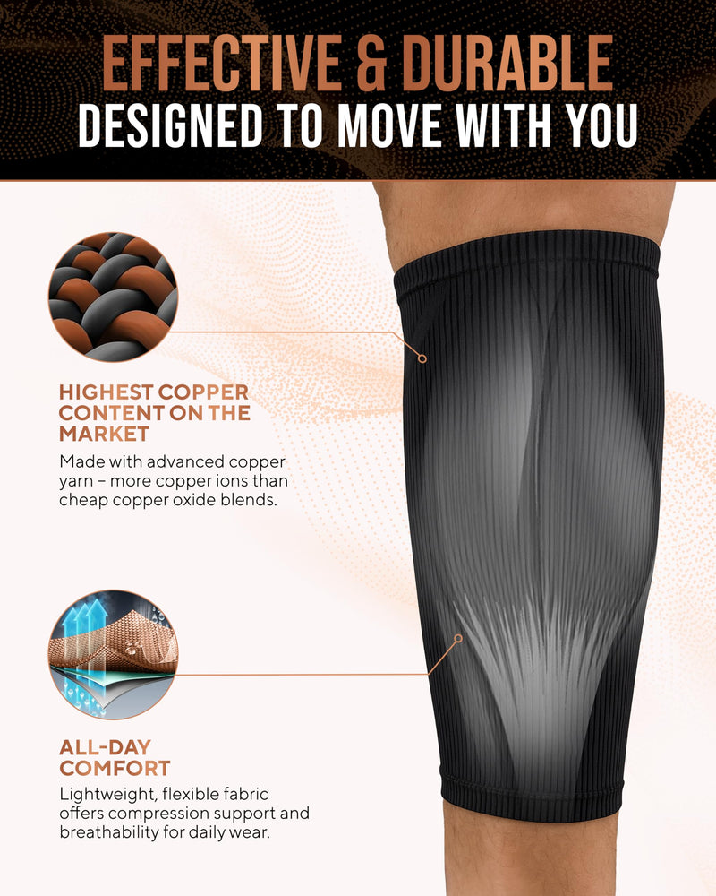 TheraCopper Copper Calf Compression Sleeve — Premium Copper Compression Shin Sleeve for Men & Women — Breathable & Non-Slip Leg Sleeves for Runners, Shin Splints, Muscle Recovery & Leg Fatigue Medium - BeesActive Australia