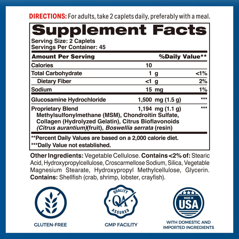 Vitamin World Triple Strength Joint Mover, Glucosamine Chondroitin with MSM | Joint Support Supplement, Collagen & Boswellia Serrata Extract, Support Joint Strength, Comfort & Flexibility, 90 Caplets 90 Count (Pack of 1)
