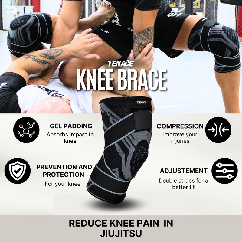 Tenace BJJ Knee Brace Grappling - Compression Knee Pad for Jiu Jitsu, MMA, Muay Thai, Wrestling, Judo - High Durability and Performance Unisex (Black, Medium) Black - BeesActive Australia