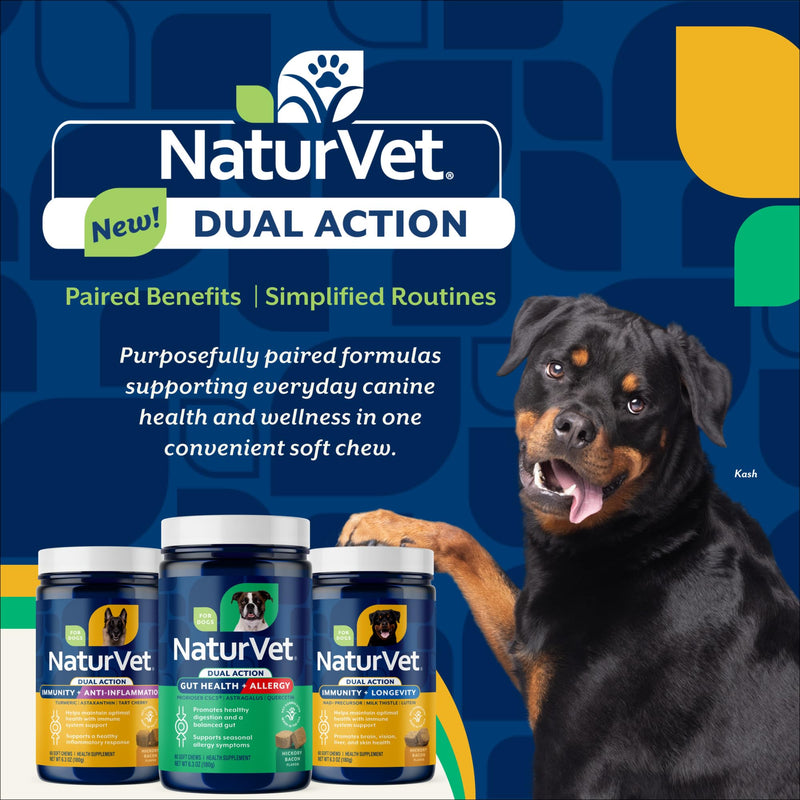 NaturVet Immunity + Anti-Inflammation Dual Action Supplements for Dogs, Helps Support Immune Response & Joint Comfort with Turmeric, Tart Cherry, Vitamin C, D, & Zinc, 60 Hickory Bacon Soft Chews