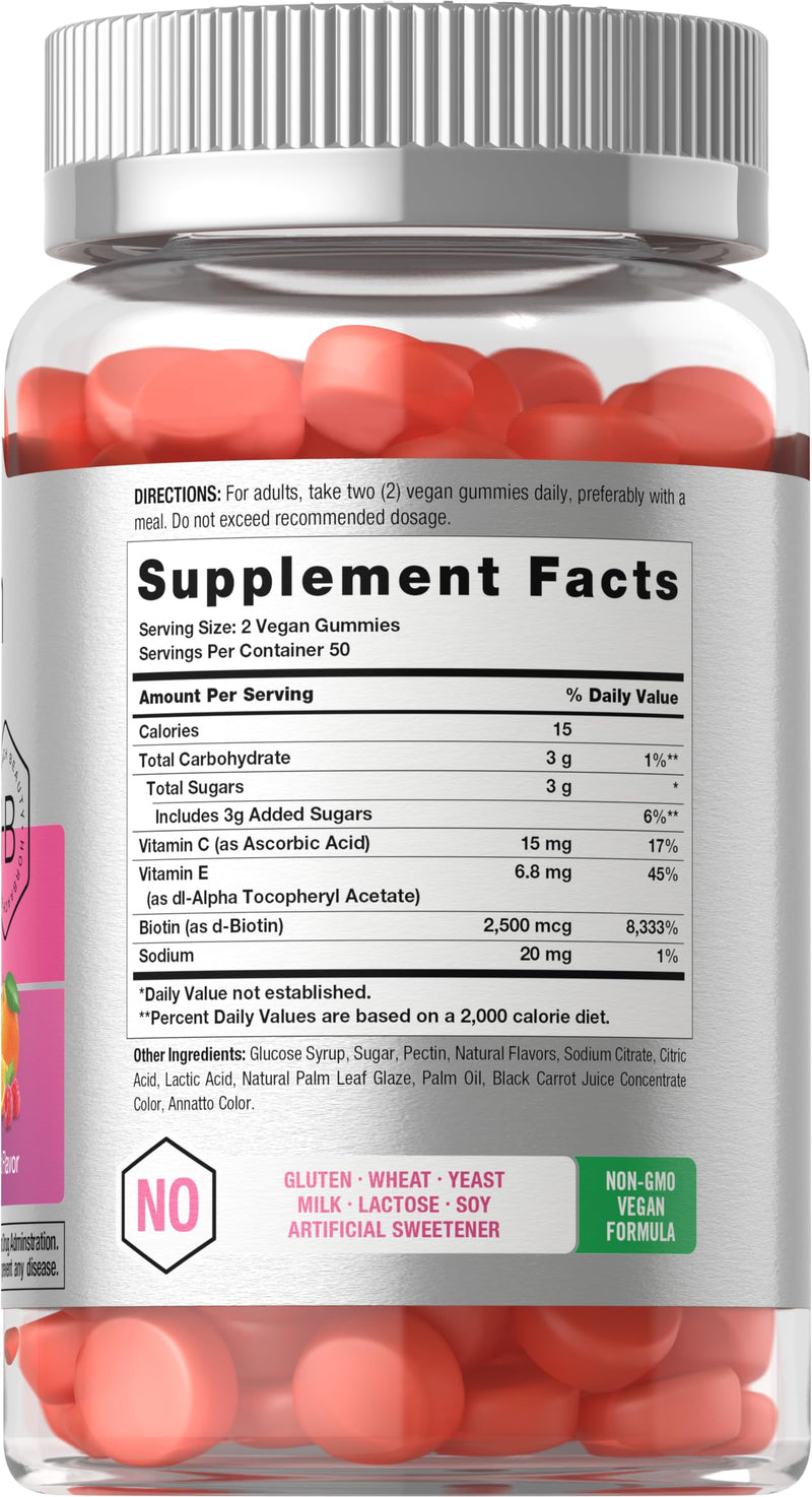 Horbäach Hair Skin and Nails Gummies | 100 Count | with Biotin | Fruit Flavored Vitamins | Non-GMO, Gluten Free Supplement 100 Count (Pack of 1)