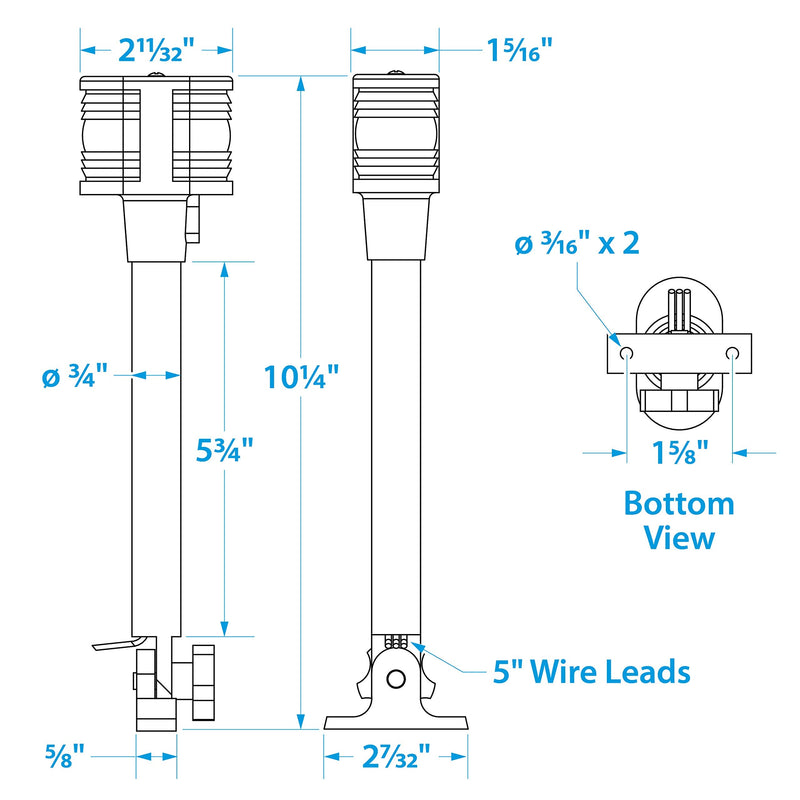 SEACHOICE Fold-Down Masthead and All-Round White Light, 3-Mile Visibility for Sail or Powerboats Under 66 Feet