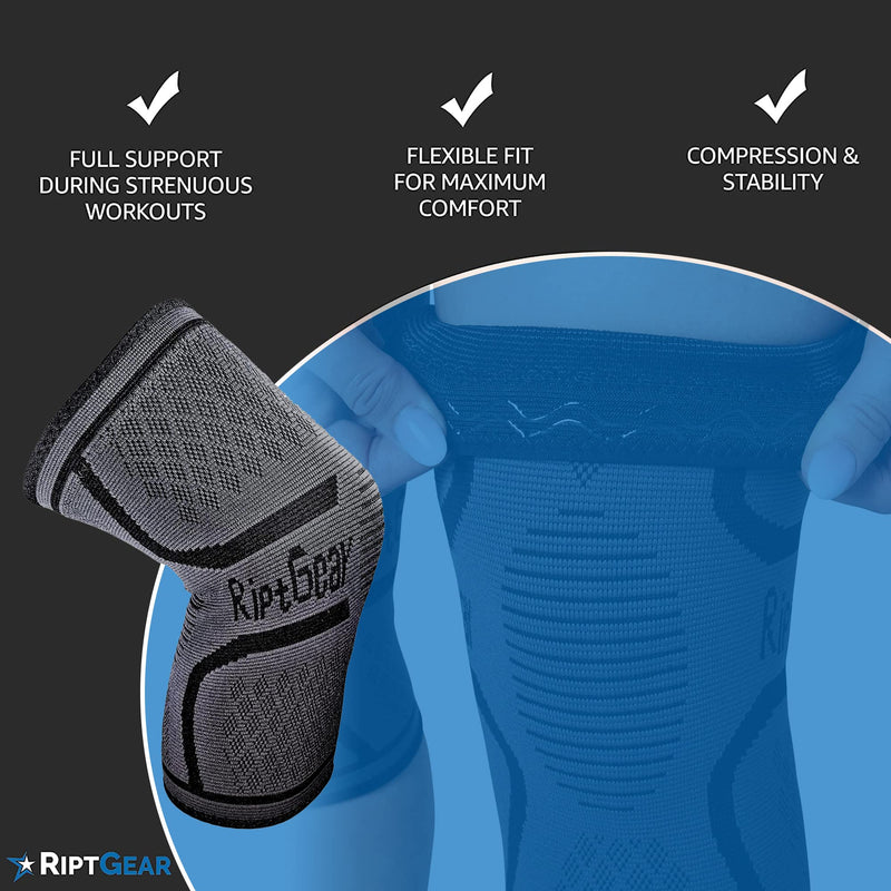 RiptGear Knee Compression Sleeve - Braces for Knee Pain - Compression for Arthritis, Meniscus Tear, Running, Walking - Support for Women and Men - Sleeves Weightlifting (Medium, Gray (1 Pack)) Medium Gray (1 Pack) - BeesActive Australia