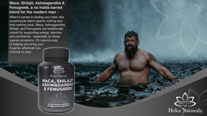 Heka Naturals Male Botanical Complex | 90 Capsules with Ashwagandha, Maca Root, Fenugreek & Shilajit | Traditional Plant-Based Ingredients for Active Lifestyles | Food Supplement
