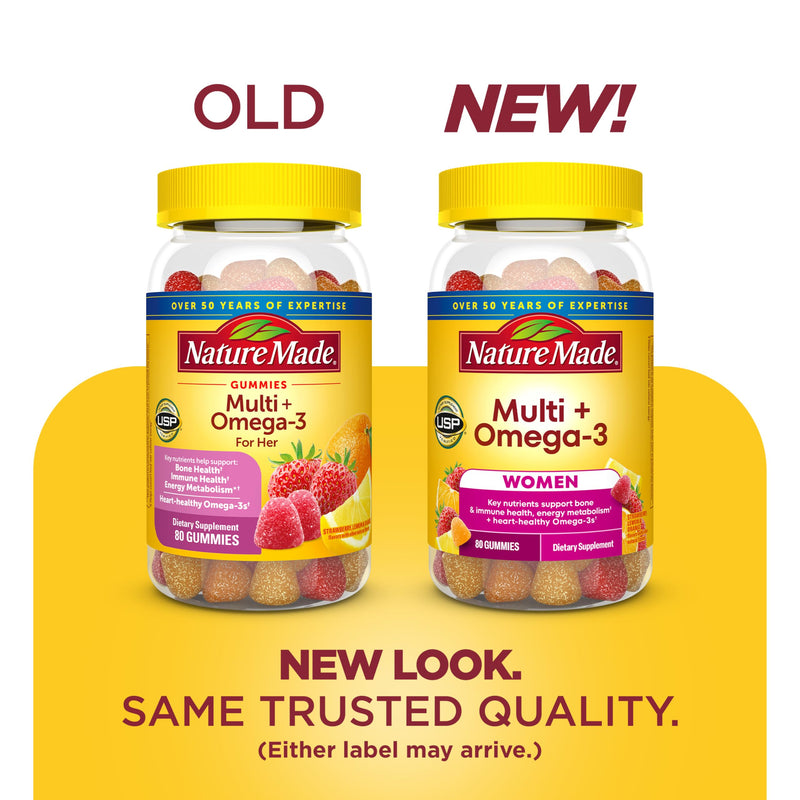 Nature Made Womens Gummy Multivitamins with Omega-3, 80 Gummies | Multivitamin for Women for Daily Nutritional Support, Strawberry, Lemon & Orange Flavors, 40 Day Supply 80 Count (Pack of 1)