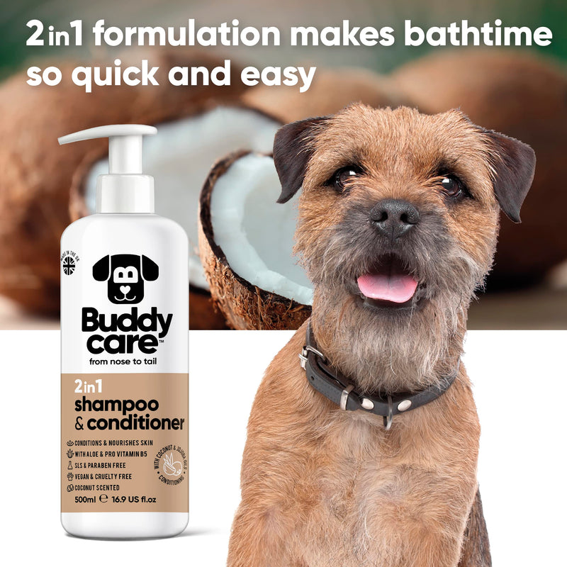 Buddycare 2in1 Shampoo & Conditioner Practical dog shampoo and conditioner in one - with aloe vera and pro-vitamin B5 (500ml) 2in1 shampoo and conditioner 500ml - BeesActive Australia