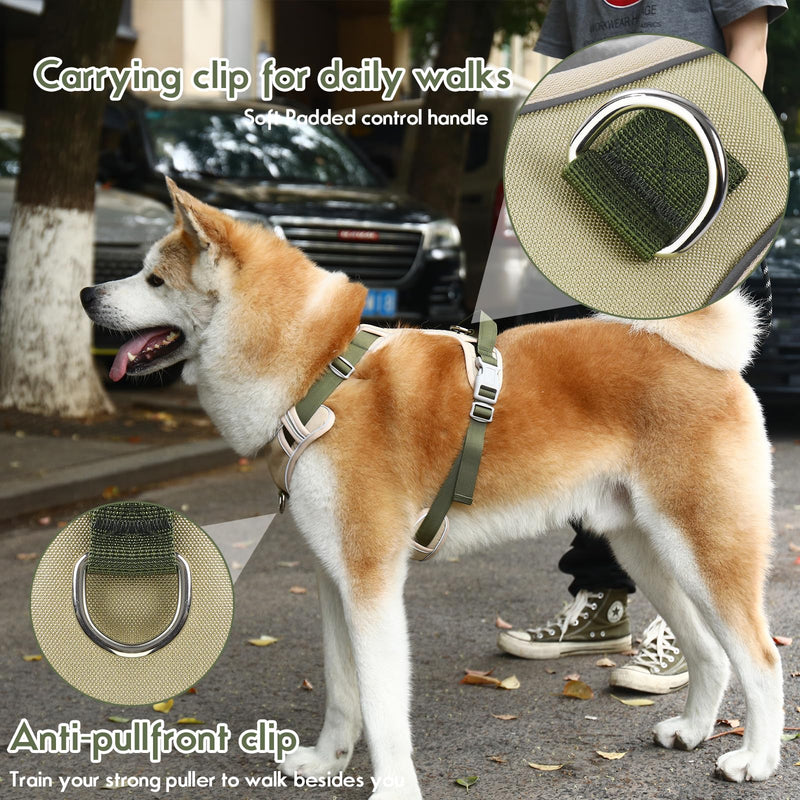 Dog Harness Adjustable Reflective Easy Control for Medium/Large Dog Harness with A Free Heavy Duty 5ft Dog Leash (XL (Neck: 23.6"-31", Chest: 26.7"-36.6")(khaki, extra large) khaki - BeesActive Australia