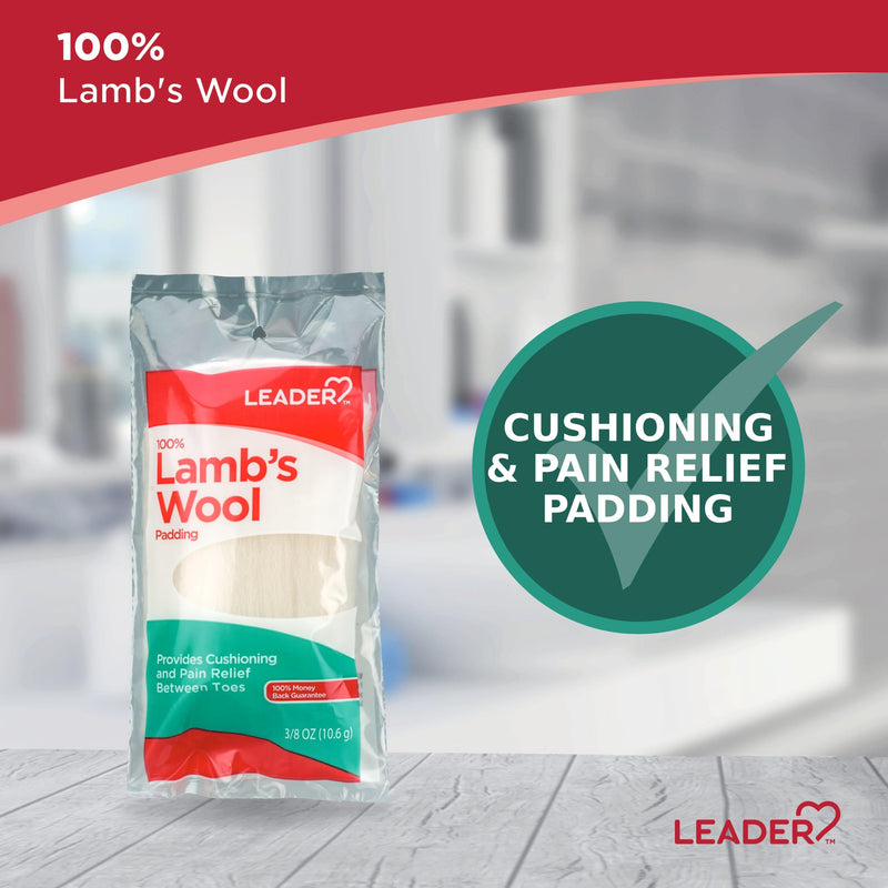 LEADER 100% Lambs Wool Padding, Provides Cushioning Comfort and Pain Relief Between Toes, for Adults, Both Men & Women, and Children with Corns or Calluses, 3/8 oz, 2 Pack 1