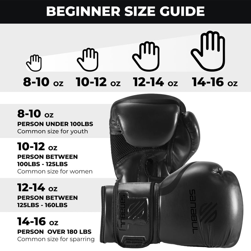 Sanabul Essential Gel Boxing Gloves for Men & Women, Kickboxing MMA, Muay Thai Gloves and Heavy Bag Training Punching & Sparring AllBlack 10 oz