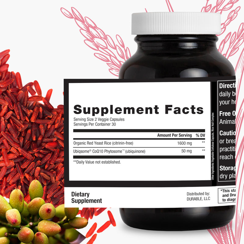 Durable RED Yeast Rice ‚Äì Organic 1,600 mg Extra Strength + CoQ10 Phytosome ‚Äì Supports Healthy Cholesterol, Heart, Lipids & Circulation ‚Äì Doctor Formulated, Non-GMO, Vegan, Made in USA (60 Capsules). 60 Count (Pack of 1) - BeesActive Australia