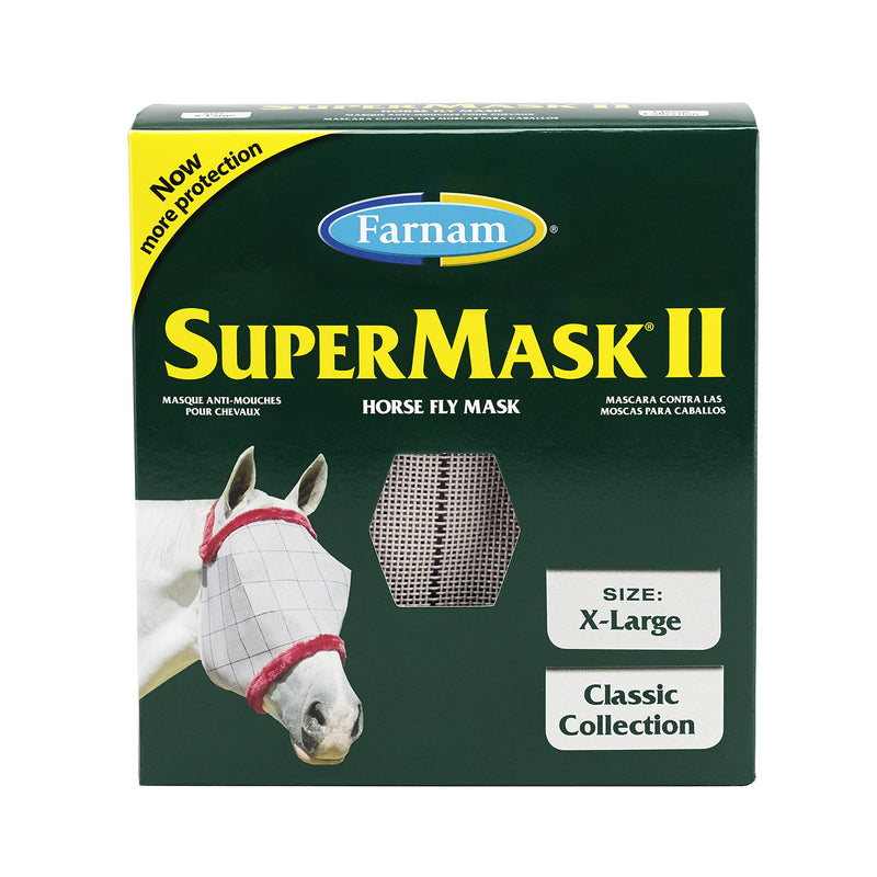 Farnam SuperMask II Fly Mask without Ears for Larger Horses, Full Face Coverage and Eye Protection from Insect Pests, Structured Classic Styling Mesh with Plush Trim, XL Size X-Large - BeesActive Australia