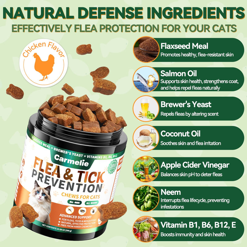 Cat Flea Chews + Dog Flea Drops Bundle – 200 Chicken-Flavored Chews for Cats + Topical Herbal Drops for Dogs – Natural Flea & Tick Prevention for Multi-Pet Homes