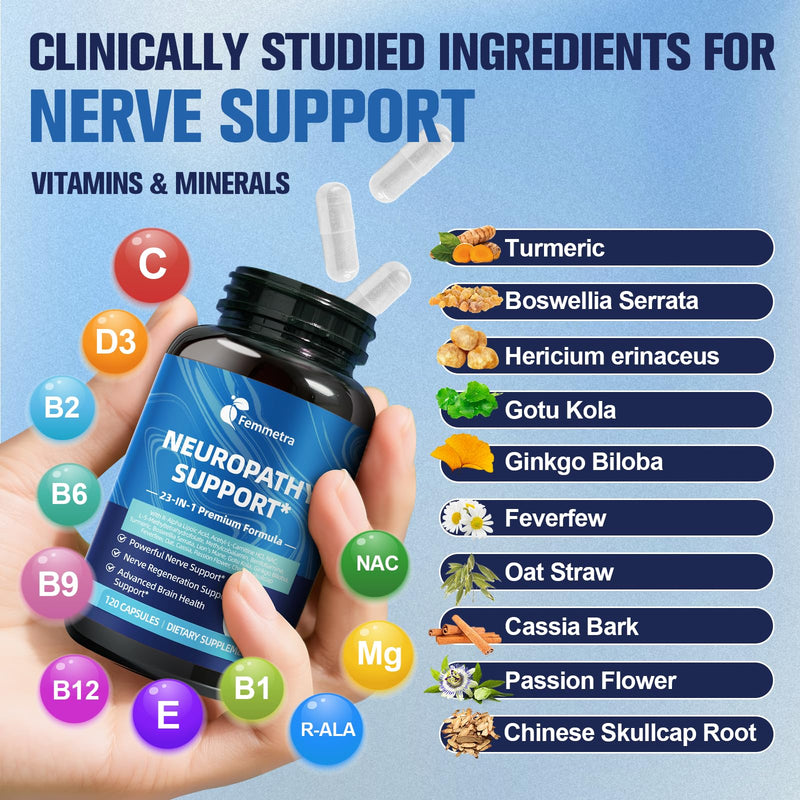 2 Packs Nerve & Peripheral Neuropathy Support 1200mg R-Alpha Lipoic Acid | R-ALA L-Carnitine Vitamin B12 B1 B6 D3 E Folate Lions Mane NAC Magnesium Turmeric - Liver Detox, Antioxidant & Mental Support 120 Count (Pack of 2)