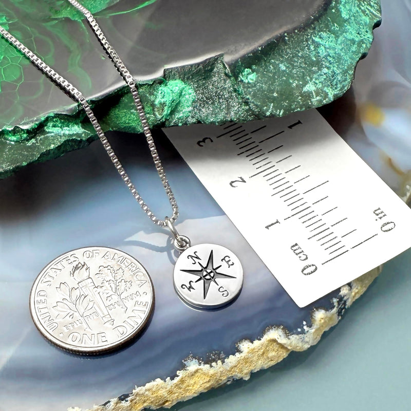 Alexandreasjewels Small Compass Necklace, Sterling Silver, 18 Inches, Graduation Gift, Enjoy the Journey - BeesActive Australia