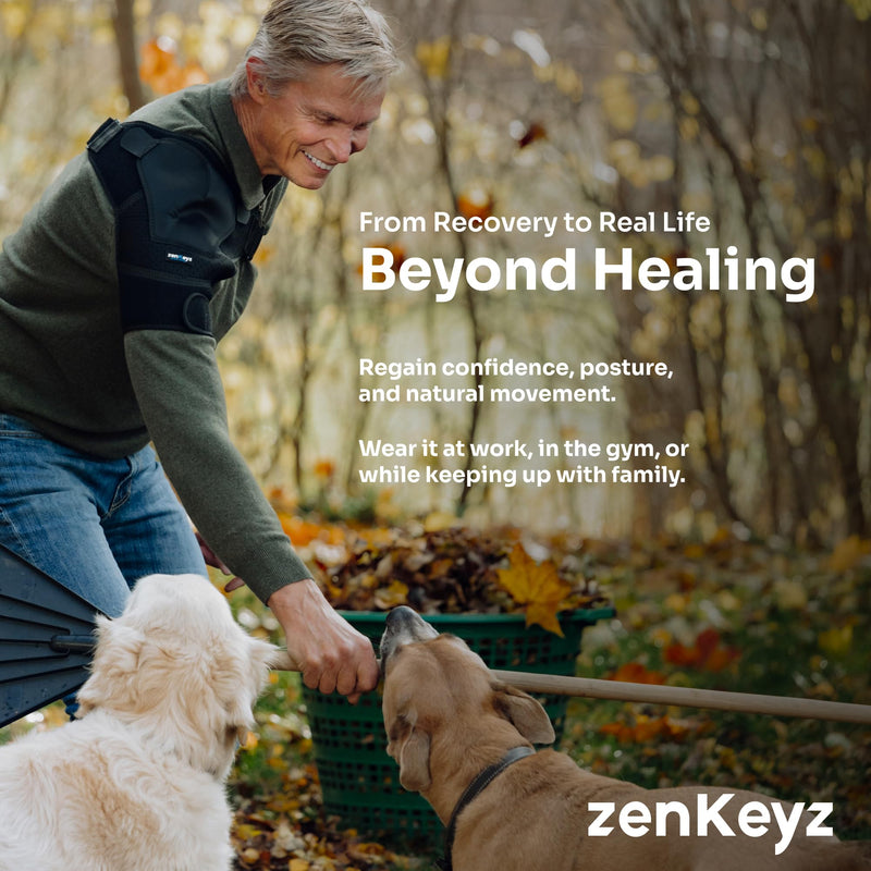 ZENKEYZ Shoulder Brace for Men & Women - Size L/XL (Chest 38-50") - Black/Copper - Copper-Infused Compression Sleeve & Rotator Cuff Support - Adjustable Strap with Ice/Heat Pocket - Sturdy Arm Sling for Joint Stability Copper Infused Black - BeesActive Australia