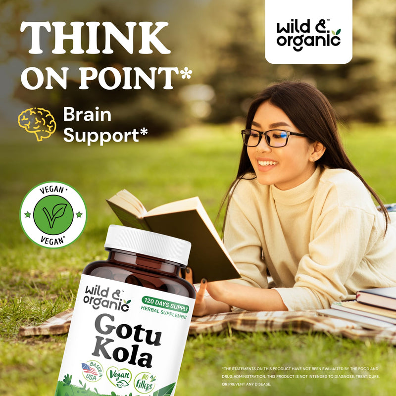 Wild & Organic Gotu Kola Capsules 600 mg - Brain & Focus Support - Gotu Kola Supplement - Centella Asiatica Powder - 120 Days of Supply - Vegan, No Fillers, Non-GMO - 120 Count - BeesActive Australia