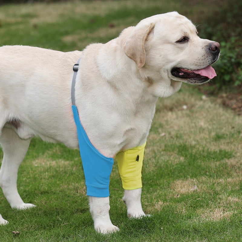 Dog Elbow Protector - Dog Sleeves for Wounds Front Legs, Keep the Elbow Wound Clean, with Inner Padding to Protect the Elbow Joint, Cone Collar Alternative to Stop Licking Wounds (Yellow Blue,L) L Yellow Blue