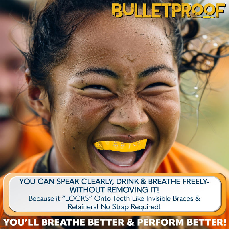 Bulletproof: World’s Thinnest Most Breathable Mouthguard is 3X Stronger! BJJ Lacrosse Football Basketball MMA Wrestling Hockey Rugby Boxing Men Sports Mouth Guard Grinding Teeth Adult Youth Braces Retro Blue Gray