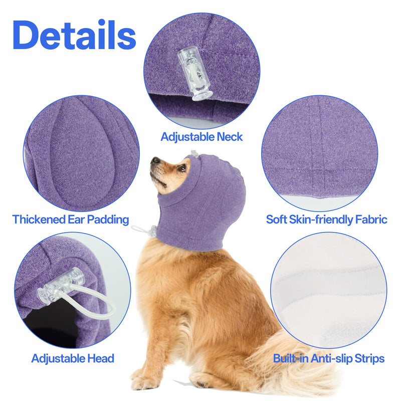 MIGOHI No Shake Ear Wrap for Dogs - Breathable Dog Ear Protection for Hematoma,Stop Shaking & Scratching,Dog Ear Muffs for Grooming, Calming Hoodie for Dogs Separation,Thunderstorms,L,Purple Purple Large