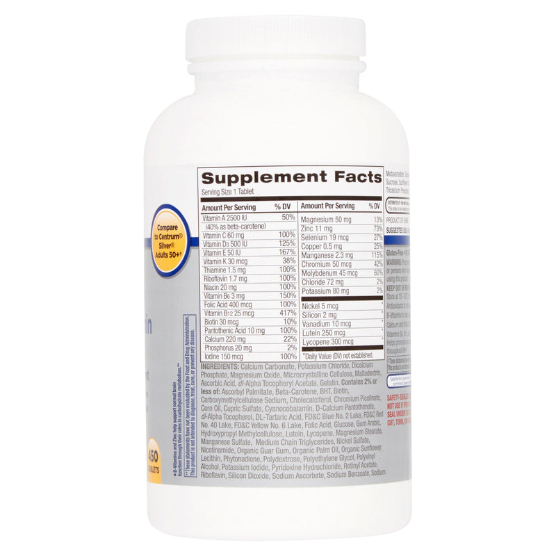 Equate Adults 50+ Complete Multivitamin/Multimineral Supplement Tablets, 450 Ct 450 Count (Pack of 1)