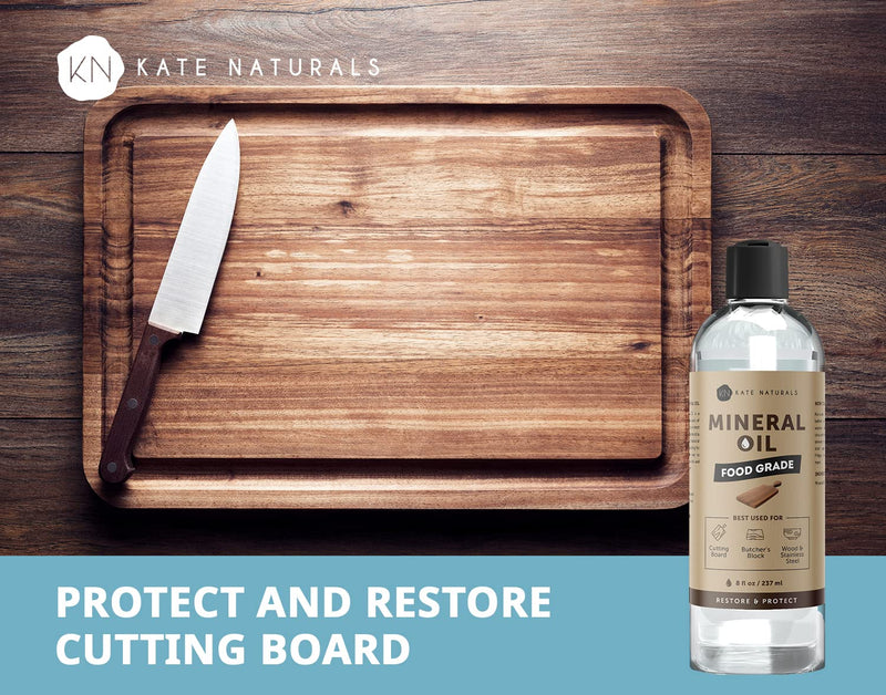 Kate Naturals Mineral Oil for Cutting Board 8oz. Food Grade & Food Safe Mineral Oil to Protect Wood on Cutting Boards, Butcher Block & Bamboo Board 8 Ounce - BeesActive Australia