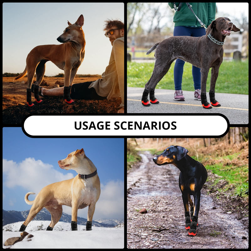 Dog Shoes for Hot Pavement Anti-Slip Dog Boots & Paw Protectors for Summer Rainy Day Dog Snow Boots Waterproof Dog Shoes for Small Medium Large Dogs with Reflective Straps for Hiking 4Pcs Black red Size 7:3.15''x2.75''(L*W) - BeesActive Australia