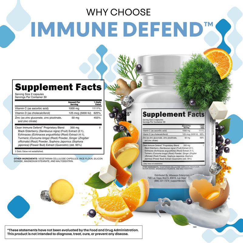 Immune Defense Support Supplement 8 in 1 w/ Zinc 50mg Quercetin, Vit C 1000mg, Vitamin D3 5000 IU, Elderberry, Turmeric Curcumin, Ginger, Echinacea - Immunity System Booster Adults Vegan - 60Ct (2) 2