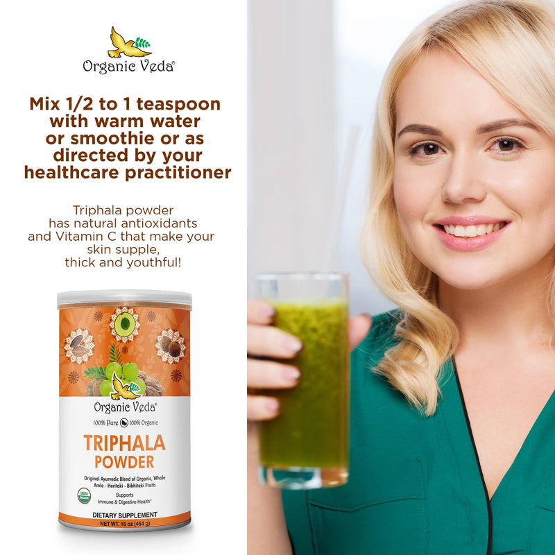 Organic Veda Triphala Powder with Amla, Haritaki, Bibhitaki Fruits - 100% Natural Ayurvedic Triphala Powder - Improves Immune Support, Digestion, Colon Cleanse, Skin Health - Vegan, Non-GMO - 16oz - BeesActive Australia